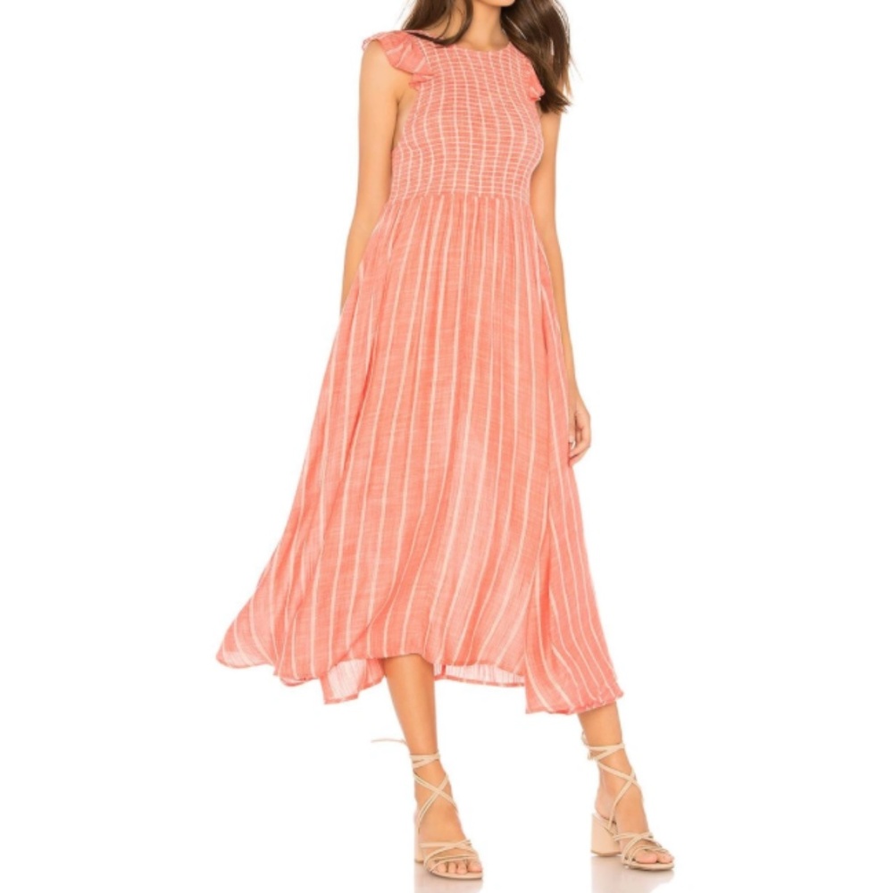 Free People Chambray Butterflies Midi Dress in Color Red Stripe Size Small